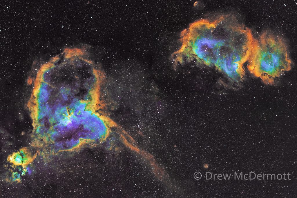 Heart (Sharpless 2-190) and Soul (Sharpless 2-199) nebulae